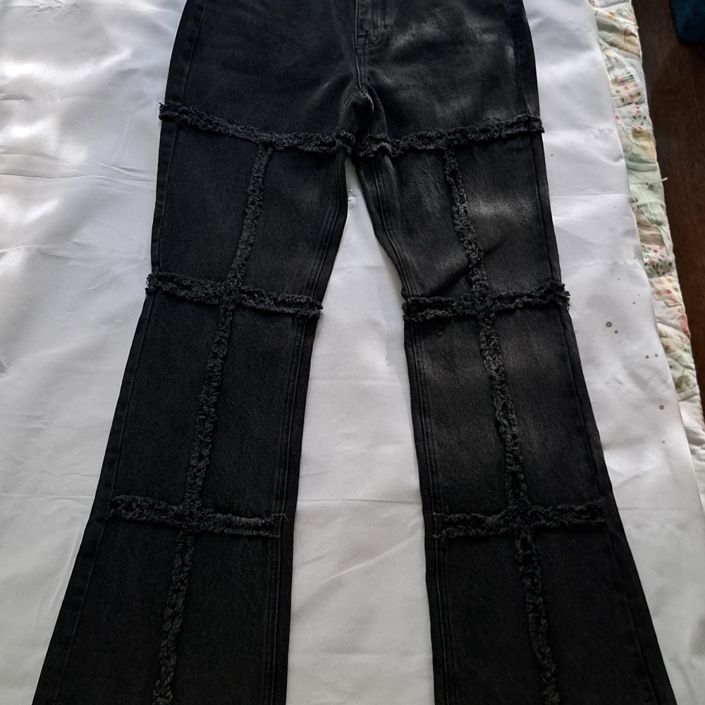 PacSun High Rise Bootcut Distressed Patchwork Jeans Washed Black 25 60218